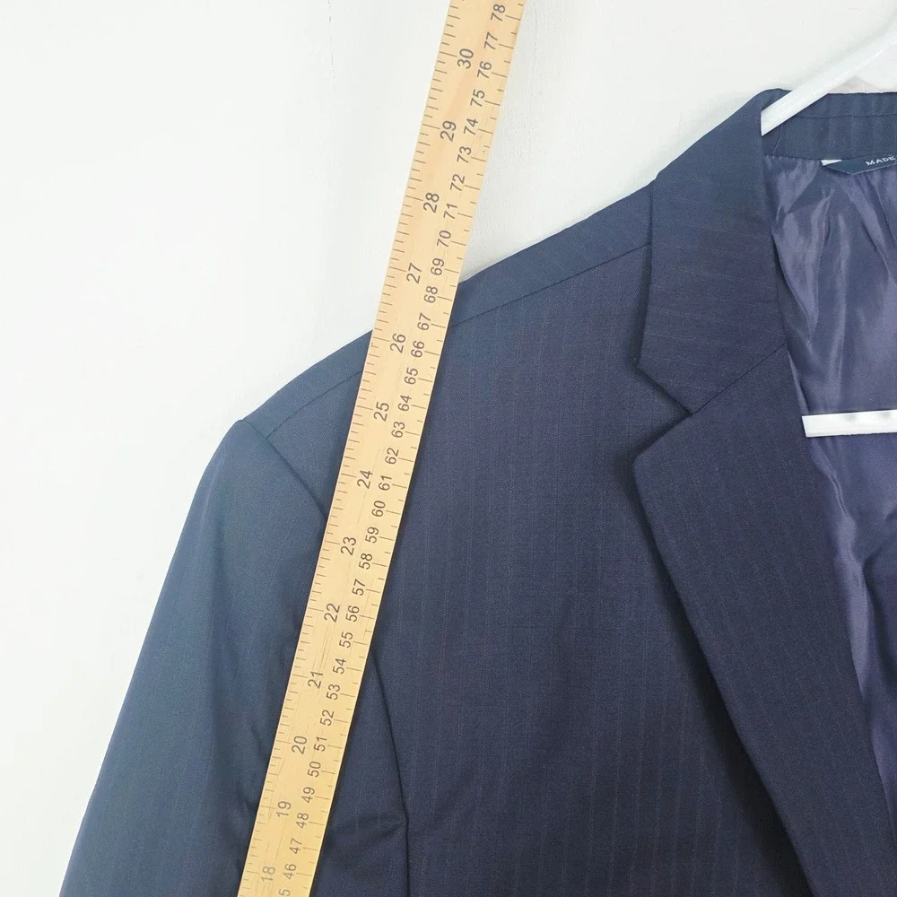 Ralph Lauren Men Navy Blue Pinstripe Wool Blazer Sport Coat 48R Fit 44R